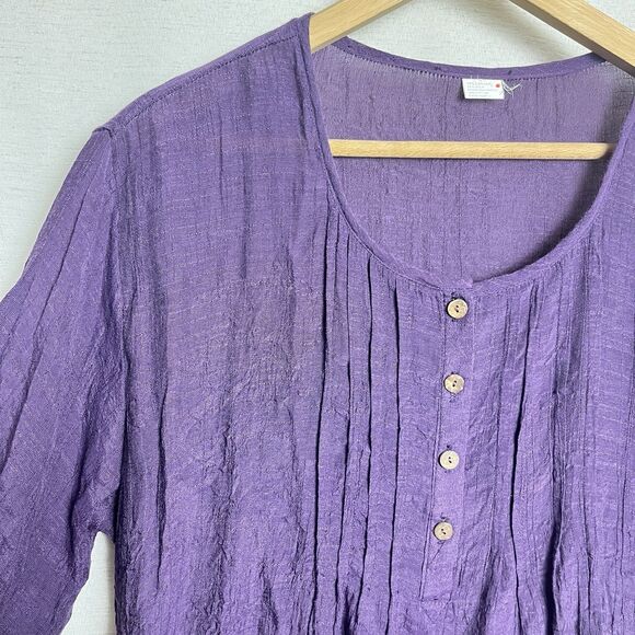 Lagenlook Blouse Silk Cotton Blend M Purple Buttons 3/4‎ Sleeve - Picture 3 of 6